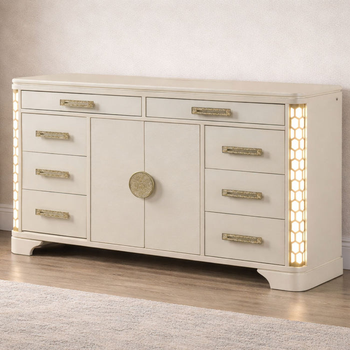 Jasmine - 8 Drawer Dresser With Side LED Lightning - Beige Matrix Furniture Group