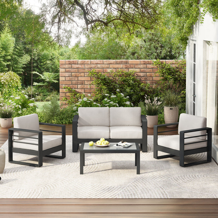 Maya Bay - Outdoor Patio Aluminum 4 Piece Chat Set With Cushion - Beige / Black