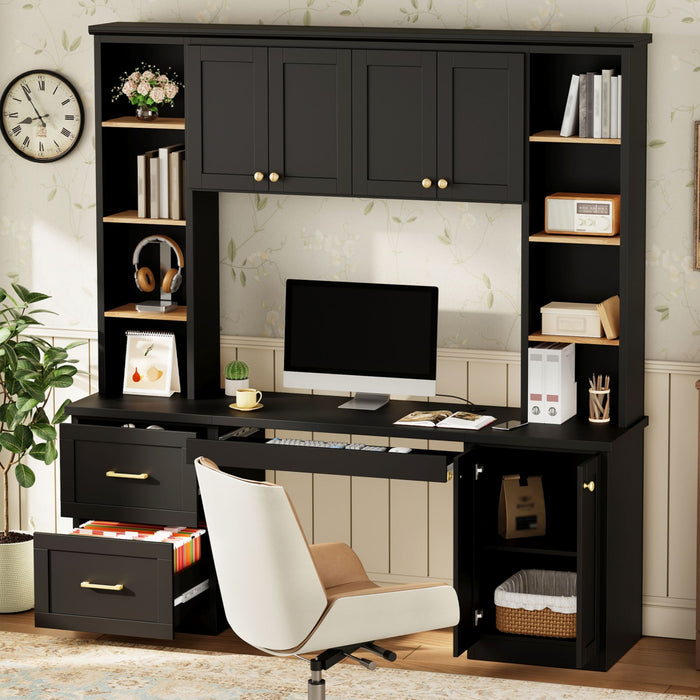Computer Desk With Hutch, Workstation With Desk Grommet & Keyboard Tray Hearth and Haven
