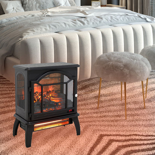 18" 3D Flame Electric Infrared Quartz Fireplace Stove & Remote Control - Antique Black Home Essentials