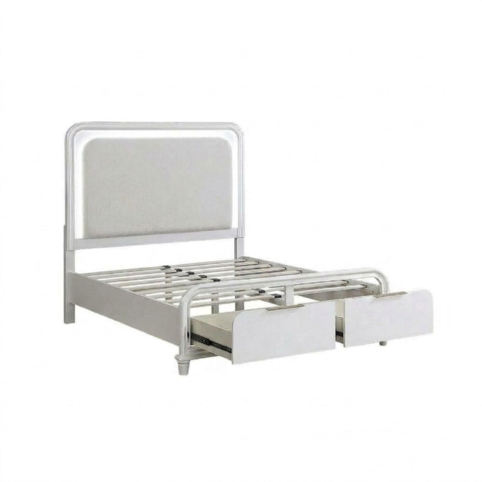 Bed With LED Lights Panel Headboard And Footboard Frame Home Essentials