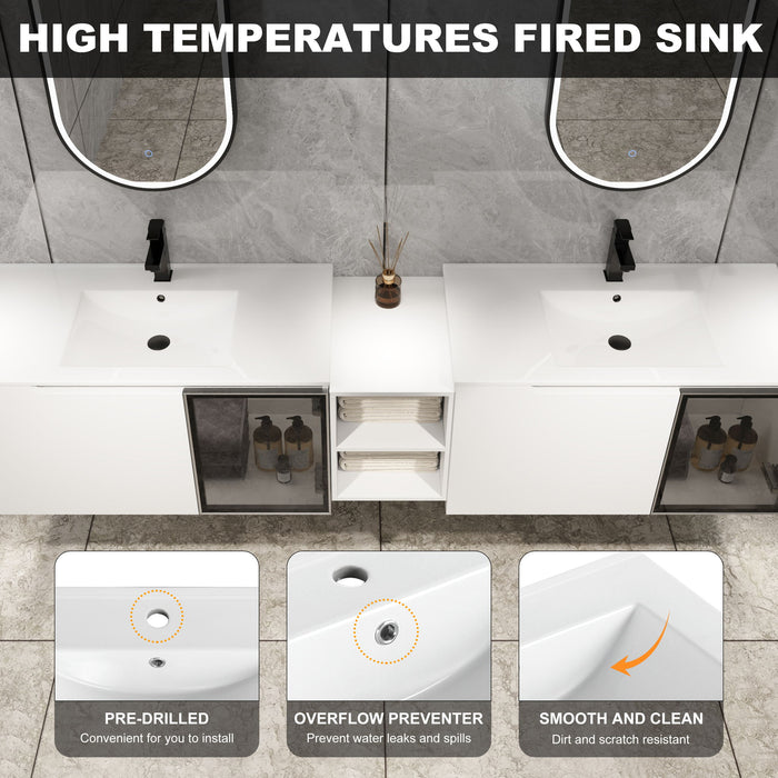 Wall Mounted Bathroom Vanity With Sink, Soft Close Doors, Cabinet & Half Door Home Essentials