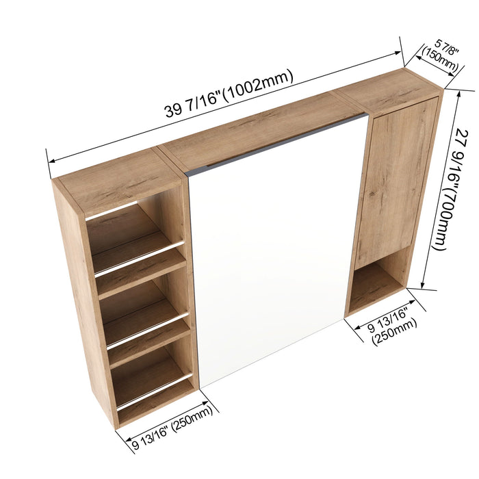 Wall Mounted Bathroom Mirror Cabinet, Adjustable Shelves Storage Cabinet - Imitative Oak Home Essentials