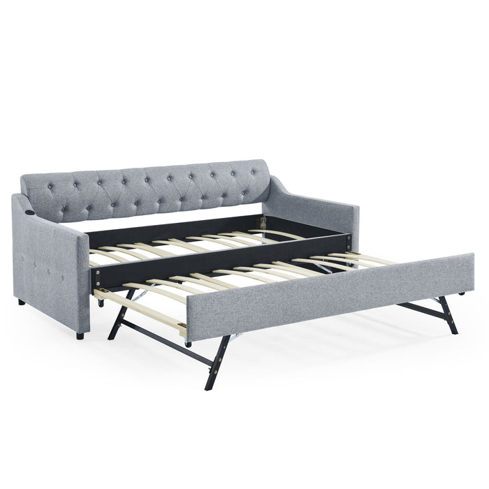 Size Upholstered Daybed With Trundle And USB Charging Armrest Home Essentials