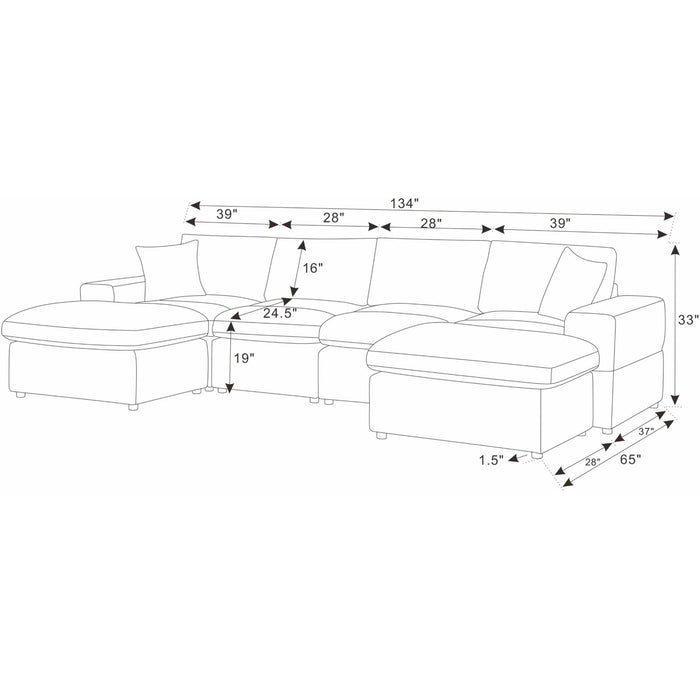 Upholstered Symmetrical Modular Sectional With 6 Seating Home Essentials