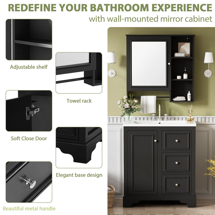 Bathroom Vanity With Sink, Modern Elegant Bathroom Storage Cabinet With 3 Drawers And Adjustable Shelves, Freestanding Vanity Set With Mirror Cabinet, Single Sink Bathroom Vanity Hearth and Haven