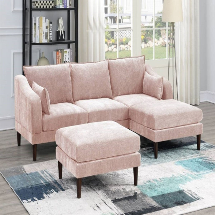 Modular L-Sectional Set With Ottomans - Pink Home Essentials