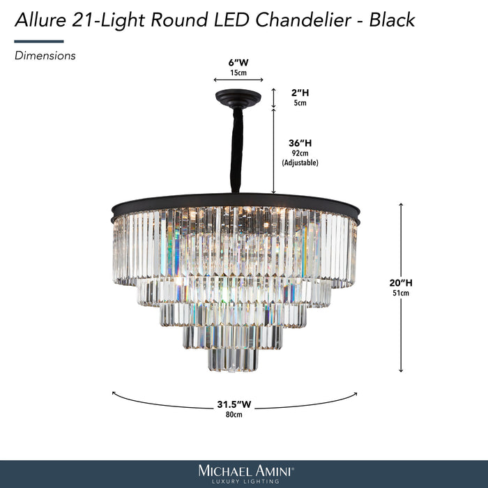 Michael Amini Lighting - Allure 21-Light Round Crystal Chandelier - Matte Black / Pearl Silver Michael Amini