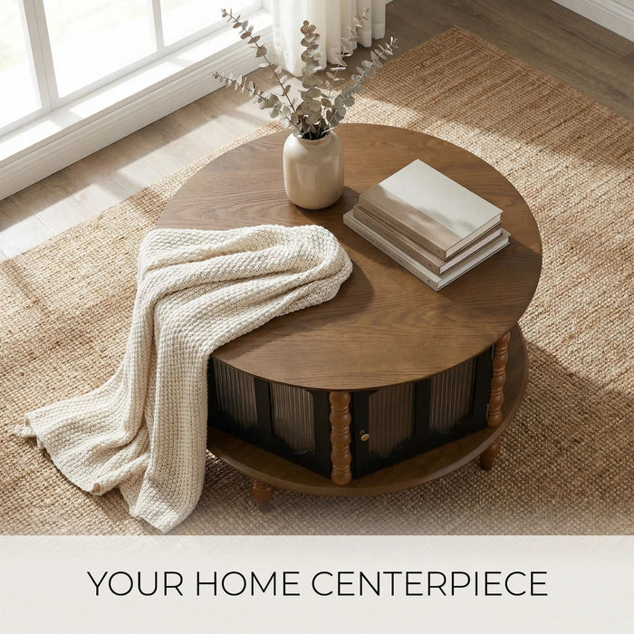 Round 3 Door Storage Coffee Table For Living Room Home Essentials