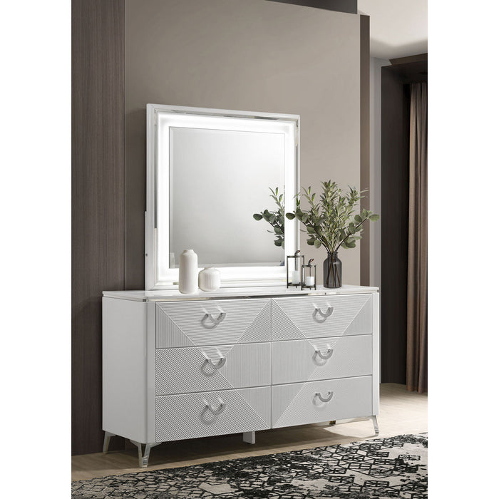 Buckley - 6 Drawer Dresser With Mirror - Gloss White Furniture Max