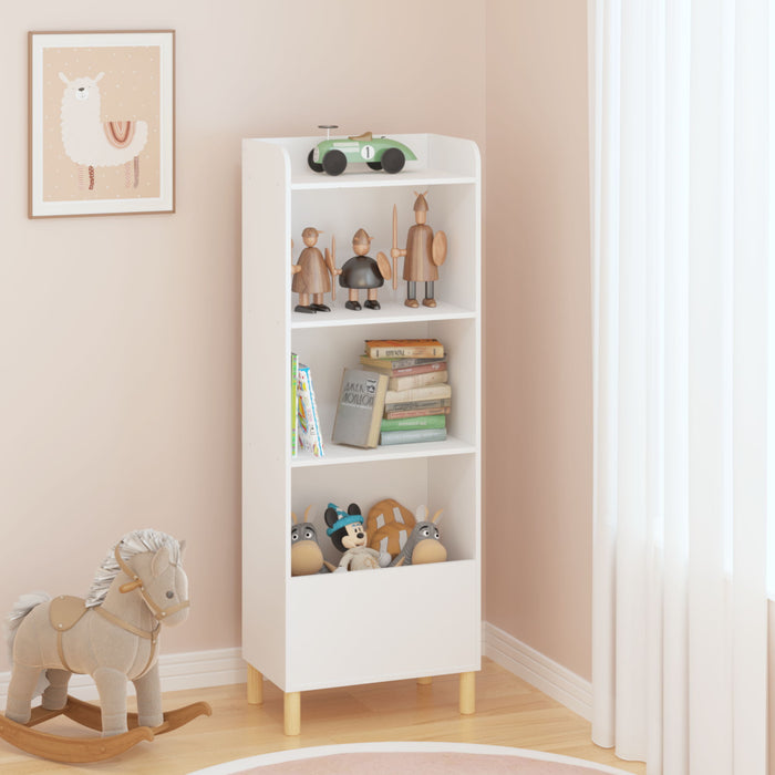 4 Tier Bookcase, Book Display With Safety Restraint, Storage Cabinet For Playroom - White