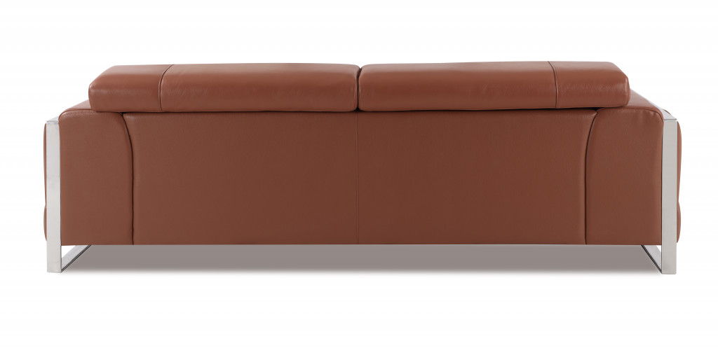 Genuine Leather Standard Sofa 89" - Camel Brown and Chrome