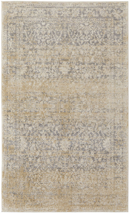Abstract Power Loom Distressed Area Rug - Gray And Ivory - 4' X 6'