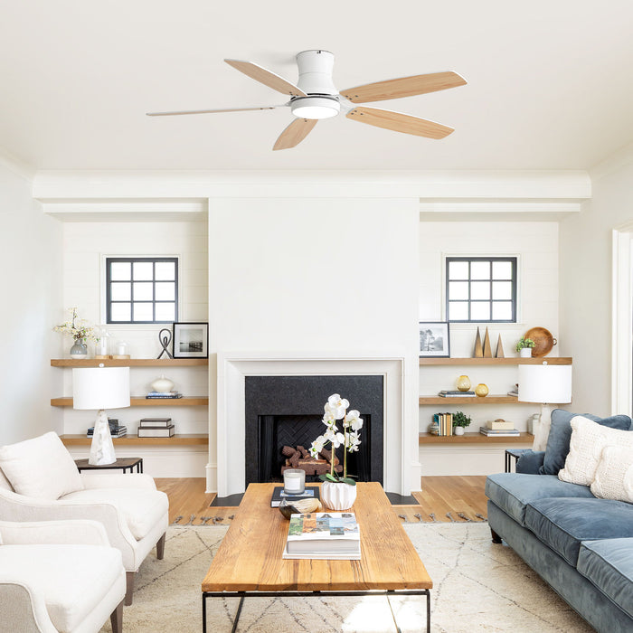 52" Flush Mount Ceiling Fan With Light, DC Motor, Remote Control, Dual Color Daily Nest