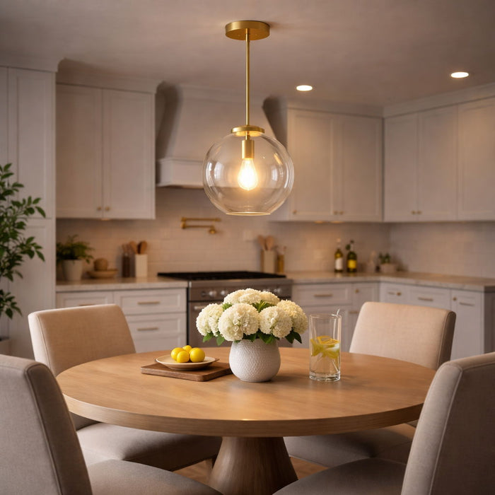 Gleam - Single Light Pendant Lamp With Clear Globe Satin - Antique Brass / Clear / Gold Ashcroft Furniture