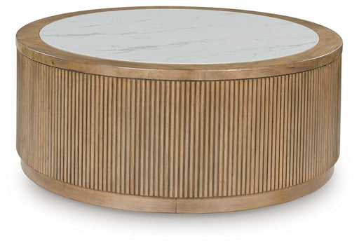 Camdill - Round Cocktail Table - Light Brown / White Signature Design by Ashley®