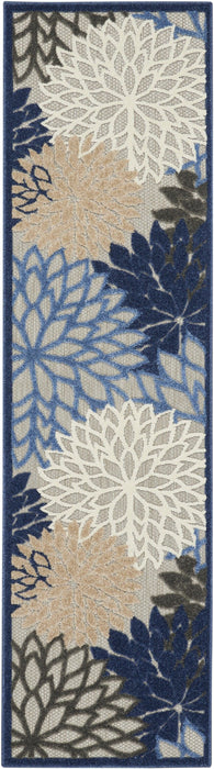 2' X 8' Floral Indoor / Outdoor Area Rug - Blue / Gray