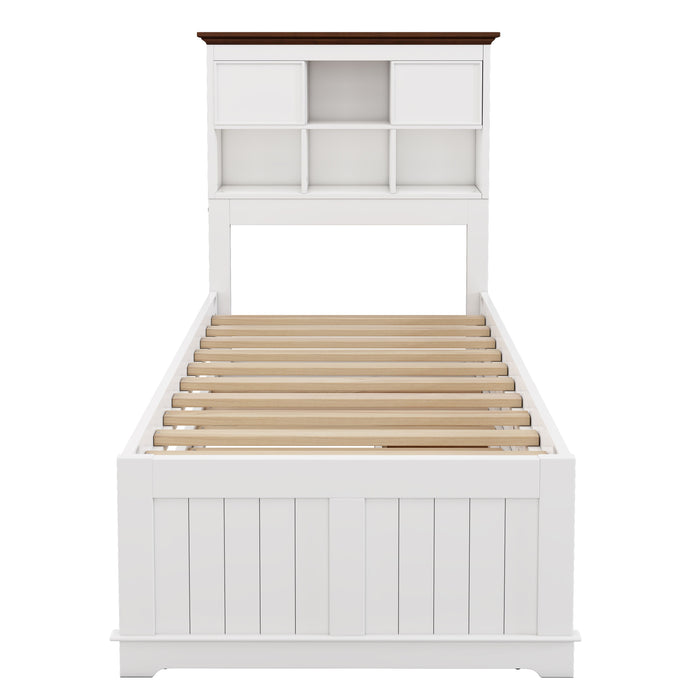 Twin Solid Pine Captain Bookcase Bed With Trundle Bed And 3 Spacious Under Bed Drawers In Casual - White / Walnut