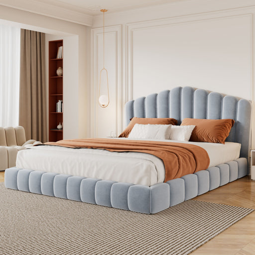 Queen Upholstered Bed Frame With Shell Shaped Headboard - Light Blue - Light Blue Hearth and Haven