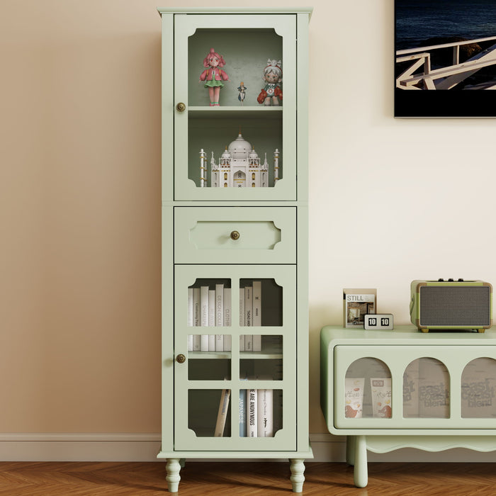 Curio Cabinet, Freestanding Vintage Display Storage Cabinet, Adjustable Shelves - Green Home Essentials