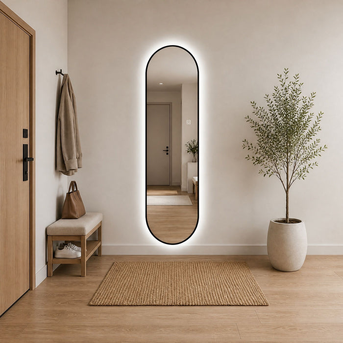 Capsule Shaped Dimmable LED Full Length Wall Mirror With Frame - Silver Daily Nest