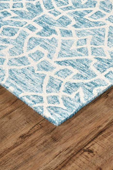 Geometric Tufted Handmade Stain Resistant Area Rug - Light Blue And Ivory Wool - 8' X 10'