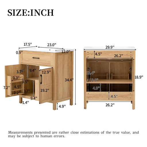 Bathroom Vanity With Sink, Adjustable Shelf & Door Organizers - Walnut Hearth and Haven