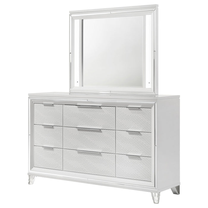 9 Drawer Dresser With LED Mirror, Touch Activated Lighting - White Furniture Max