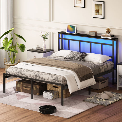 Bed Frame With Storage Headboard With USB C, Type C And LED Light Home Essentials
