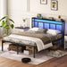 Bed Frame With Storage Headboard With USB C, Type C And LED Light Home Essentials