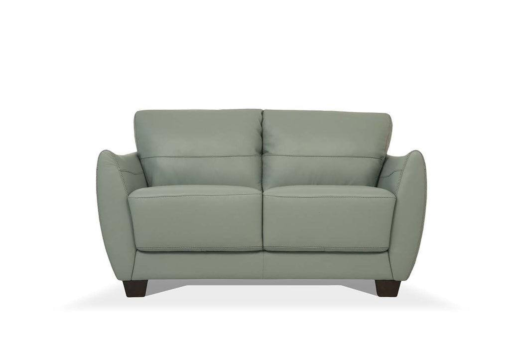 Leather Loveseat - Green Blue / Espresso