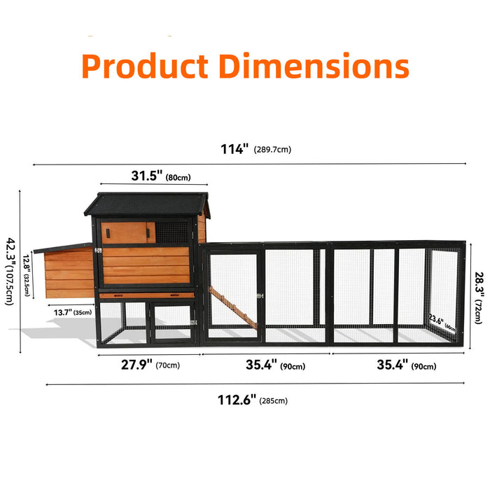 Chicken Coop, Large Outdoor Hen House & Run And Nesting Box Poultry Cage, Rabbit Hutch - Brown / Black Daily Nest