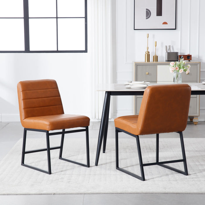 Upholstered Leather Dining Chairs (Set of 2) With Metal Legs, Mid-Century Modern Leisure Chairs For Kitchen Living Room Dining Room Bistro Coffee Shop