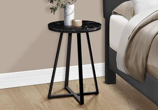 Accent Table, Side, Round Marble Look Contemporary & Modern - Black 8th Street