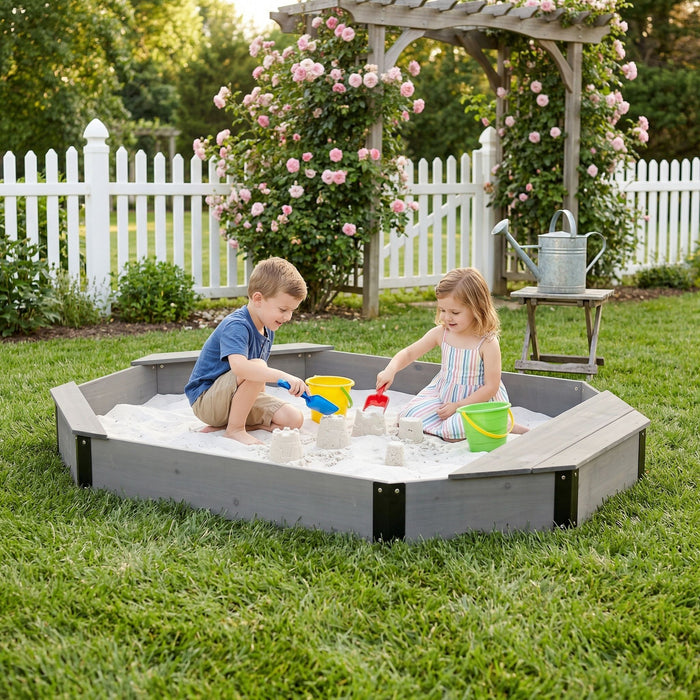 Octagon Sandbox With Storage, Sandpit With Cover And Liner For Backyard Daily Nest