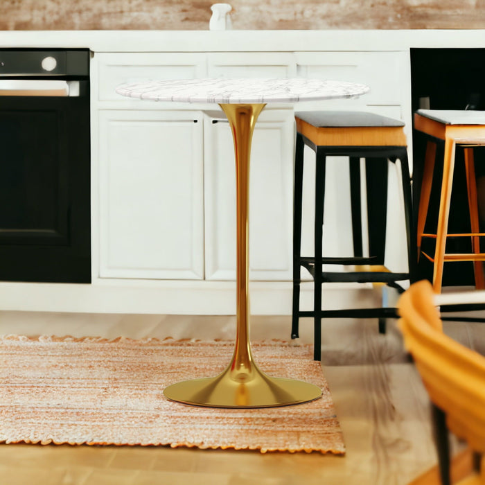 Rounded Marble And Metal Bar Table - White And Gold