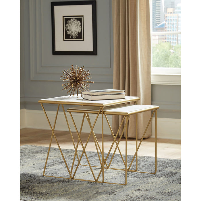 Sinclair - 2 Piece Nesting Table Set With Iron And Luxurious Marble Surface - White / Gold Furniture Max