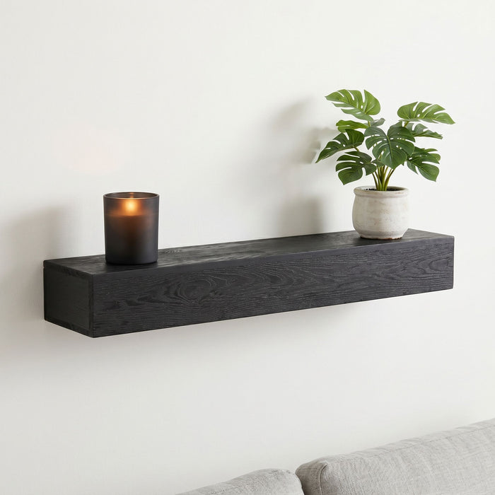 48'' Embossed Fireplace Mante, Wall Mounted Floating Shelf - Black Home Essentials