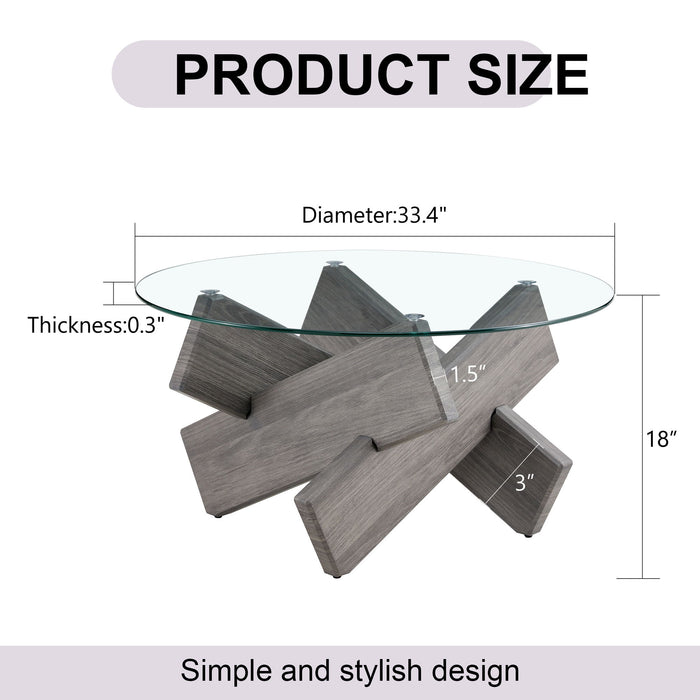 Modern Round Glass Coffee Table With Tempered Glass