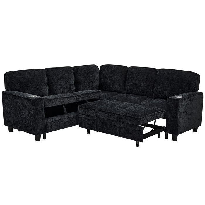 L-Shaped Sofa With Pull Out Sofa Bed With USB Home Essentials