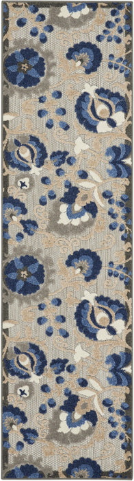 2' X 10' Floral Outdoor & Indoor Area Rug - Blue / Gray