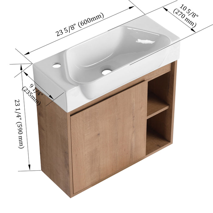 24" Wall Mounted Bathroom Vanity & Sink & Soft Close Door - Imitative Oak / White Home Essentials