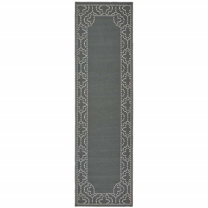 2' X 8' Stain Resistant Indoor / Outdoor Area Rug - Gray / Ivory