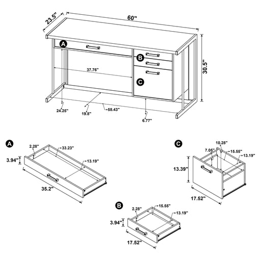 Brisley - Office Desk With Adjustable Keyboard Tray And 3 Drawer Storage - Beige / Gray Furniture Max