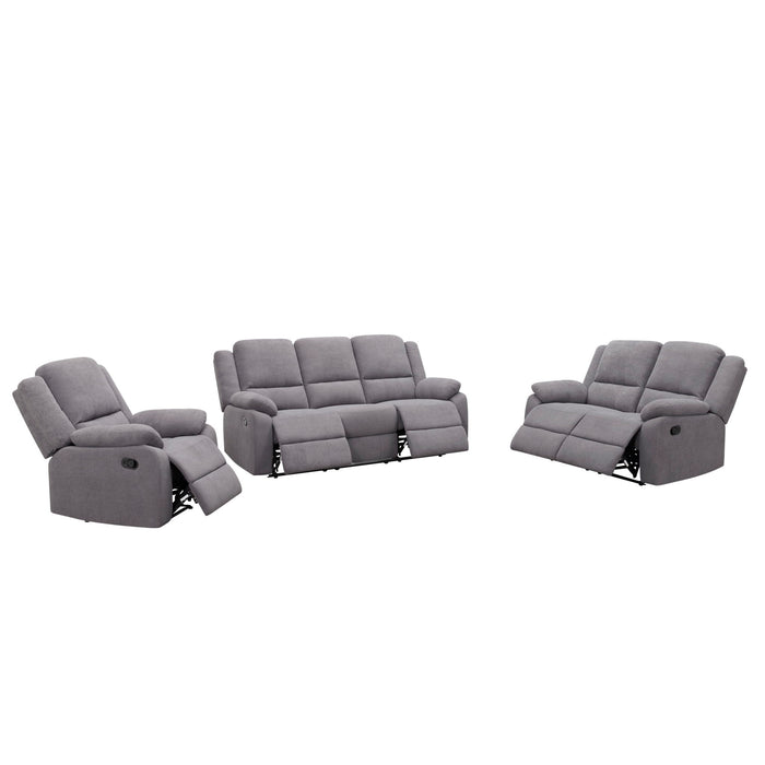 3 Piece Reclining Sofa Set With 150° Deep Recline, 3 Seat Couch, Loveseat & Single Recliner - Gray Home Essentials