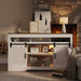 TV Stand With Sliding Barn Doors And Adjustable Storage - White / Oak Home Essentials