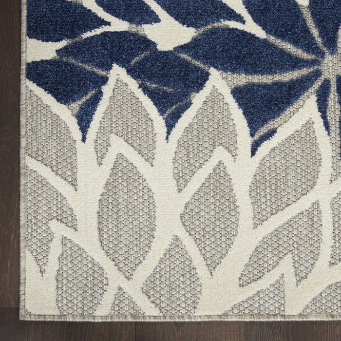 2' X 8' Floral Indoor & Outdoor Area Rug - Blue / Ivory