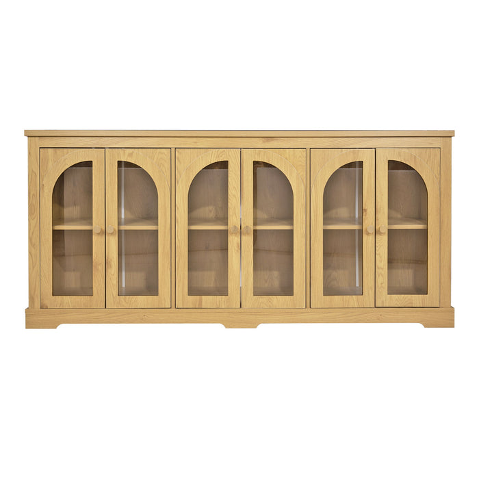 Modern Arched Glass Sideboard With 6 Doors, Buffet Cabinet With Storage And Adjustable Shelves Home Essentials