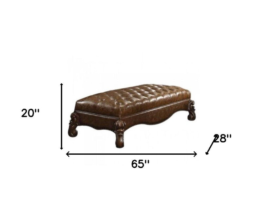 Upholstered Faux Leather Bench - Brown