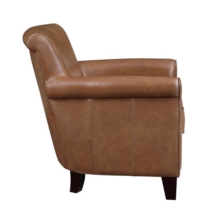 Traditional Brown Leather Accent Chair 1 Piece Solid Wood Frame Top - Grain Leather Nailhead Trim Classic Modern Living Room Furniture